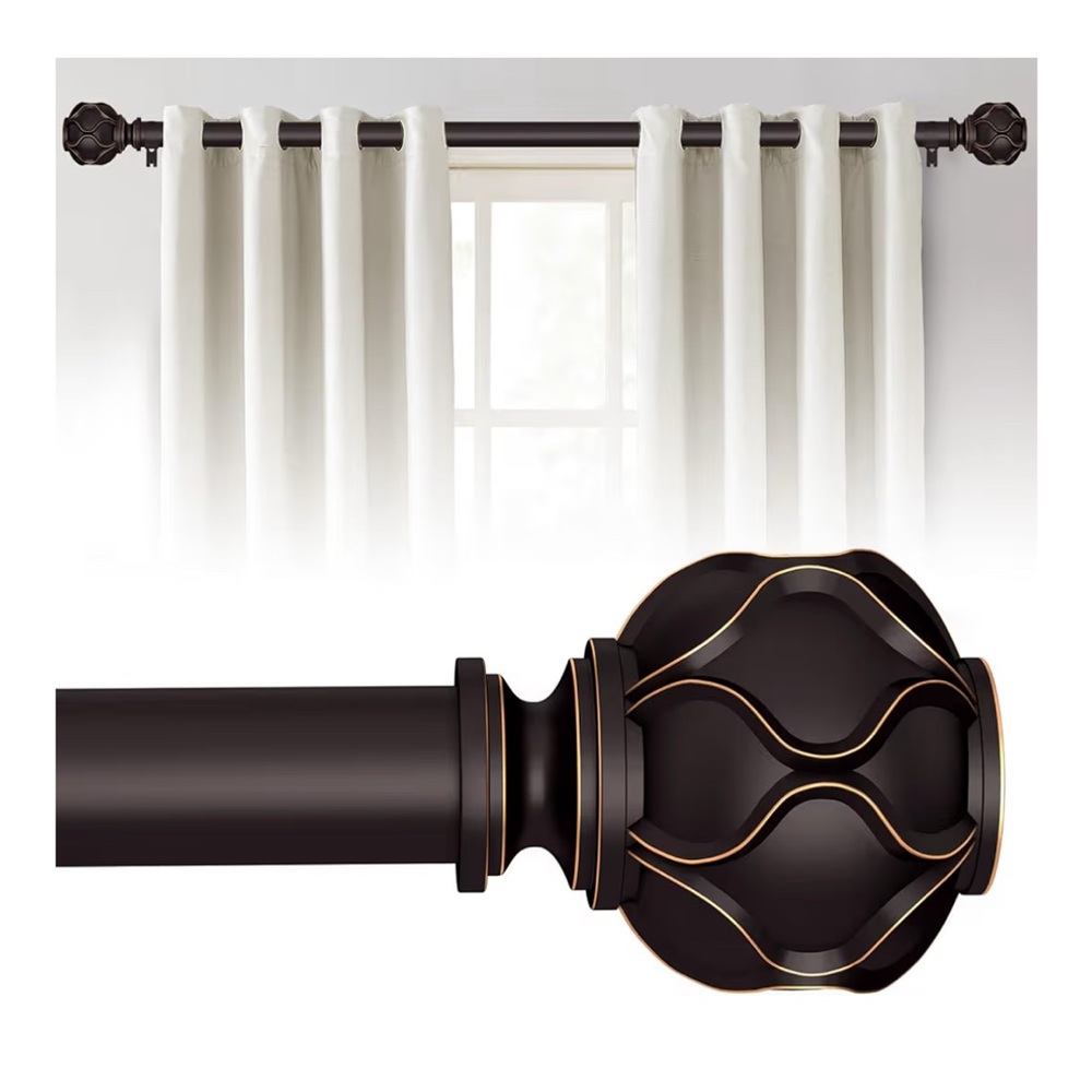 Elegant Antique Bronze Curtain Rod with Gold Detailing 16in - 120in
